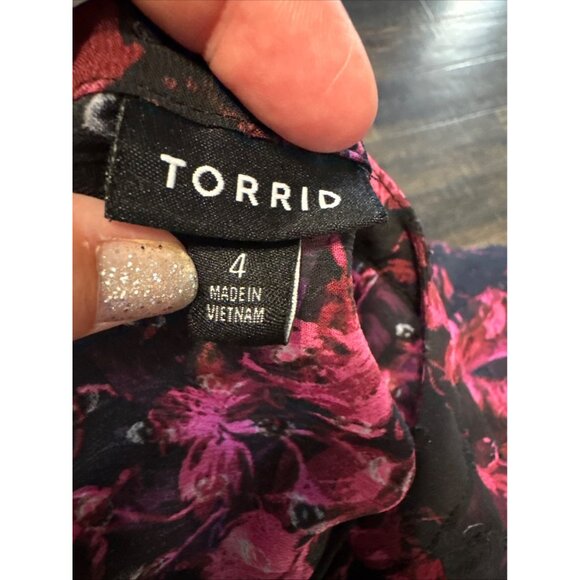 TORRID Black Chiffon Pink Floral Clip Dot Resort Button Front Blouse Top Size 4X - Picture 5 of 5